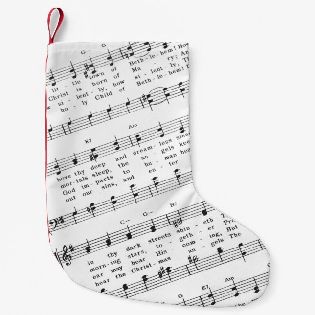 Christmas Carol Sheet Music Small Christmas Stocking (Front)