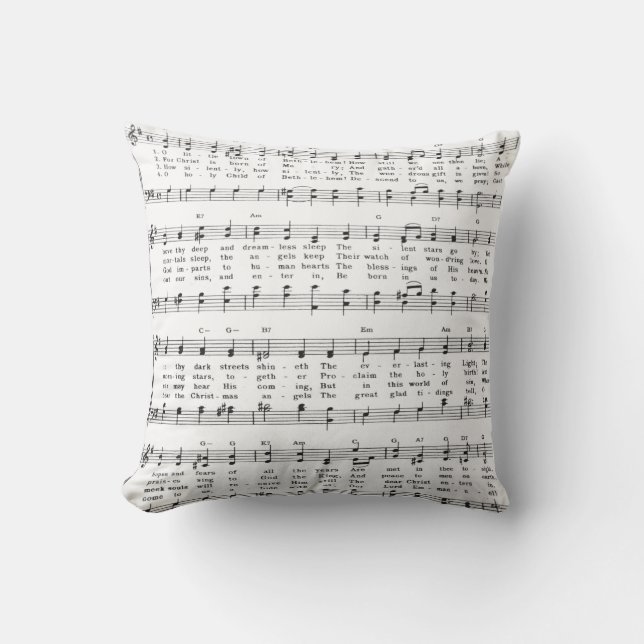 Christmas Carol Sheet Music Throw Pillow (Front)