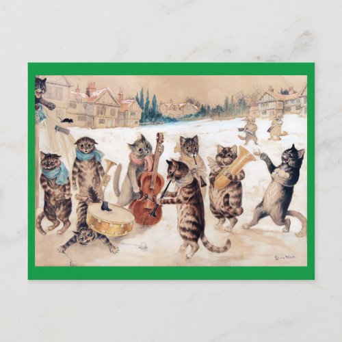 Christmas Carol Singing Louis Wain Postcard