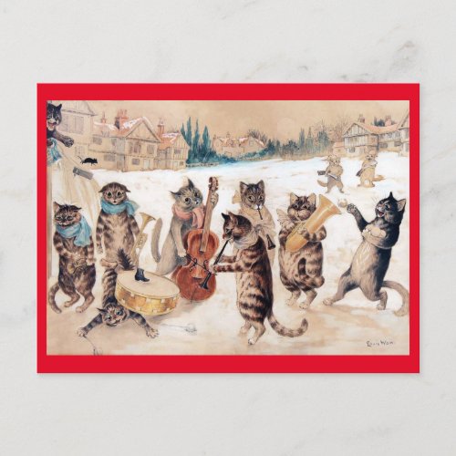 Christmas Carol Singing Louis Wain Postcard