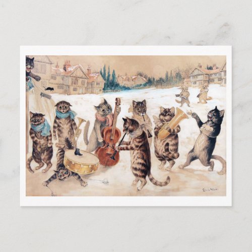 Christmas Carol Singing Louis Wain Postcard