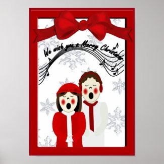 Christmas Caroler Couple Merry Christmas Poster
