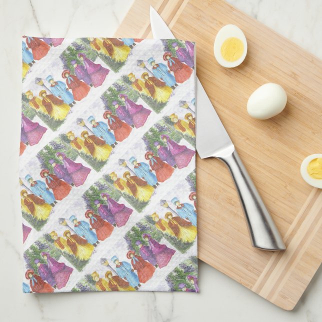 CHRISTMAS CAROLERS KITCHEN TOWEL (Quarter Fold)