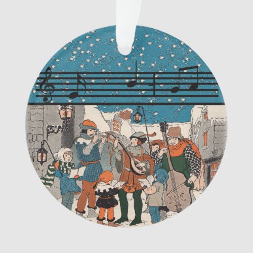 Christmas Carolers Musicians Street Corner Snow Ornament