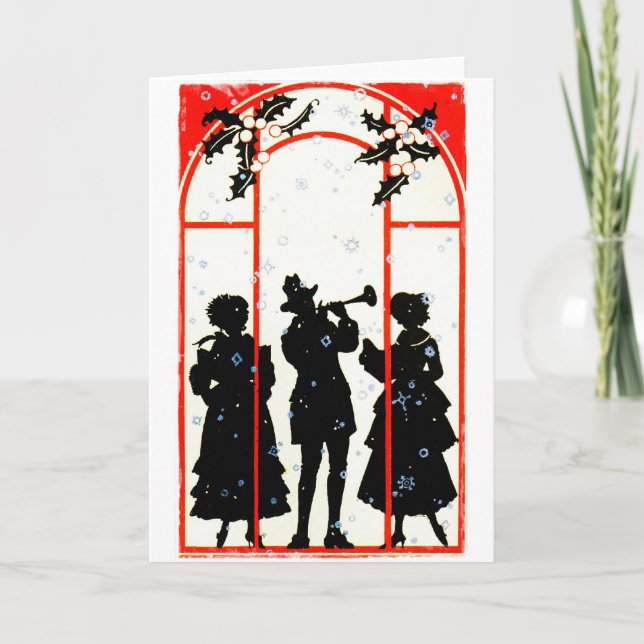 Christmas Carolers Silhouette 1920 Holiday Card (Front)