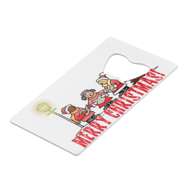 Christmas Carolers Sing Merry Christmas Credit Card Bottle Opener (Front Angled)
