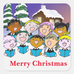 Christmas Carolers Square Stickers