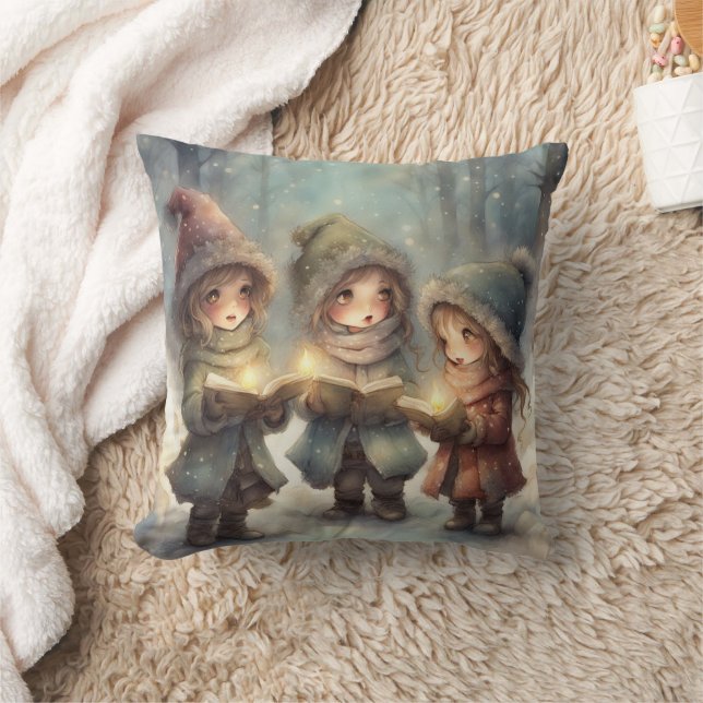 Christmas Carolers  Throw Pillow (Blanket)