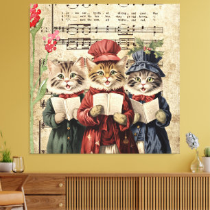 Christmas Caroling Cats Canvas Print