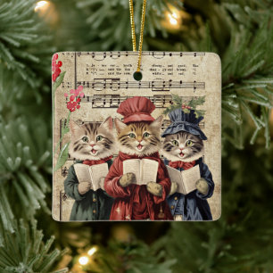 Christmas Caroling Cats Ceramic Ornament