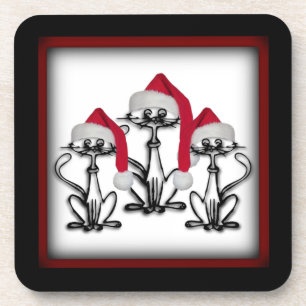Christmas Caroling Cats Joyous Fun Beverage Coaster