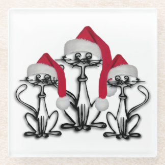 Christmas Caroling Cats Joyous Fun Glass Coaster