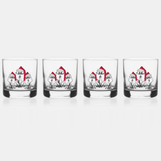 Christmas Caroling Cats Joyous Fun Whiskey Glass