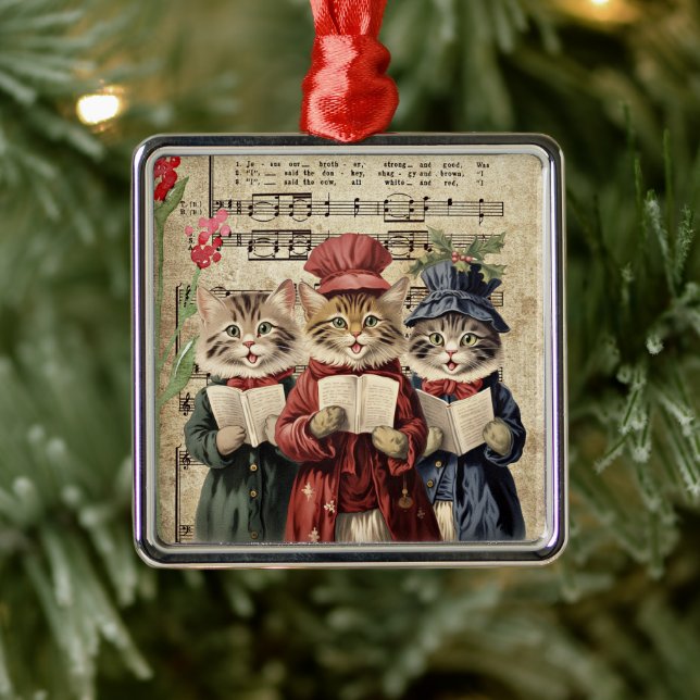 Christmas Caroling Cats Metal Ornament (Tree)