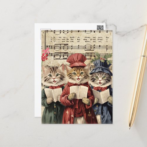 Christmas Caroling Cats Postcard