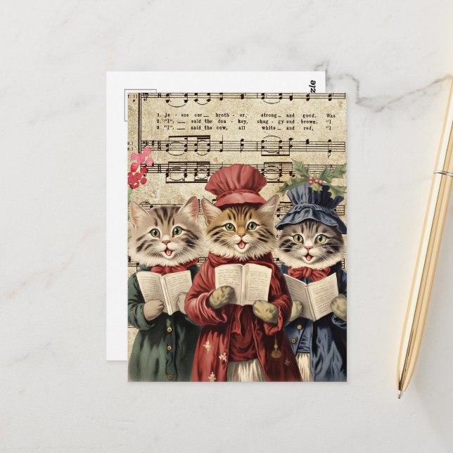Christmas Caroling Cats Postcard (Front/Back In Situ)