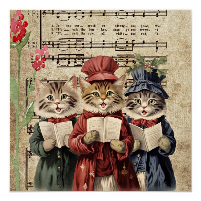 Christmas Caroling Cats Poster (Front)
