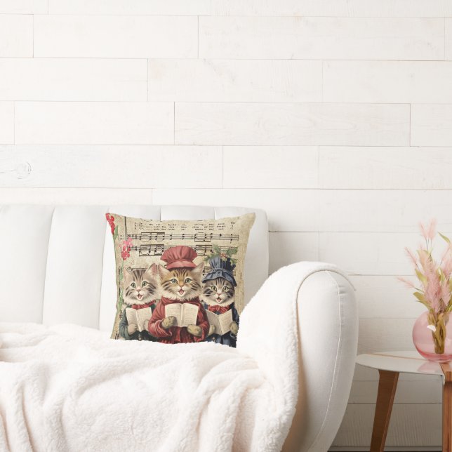 Christmas Caroling Cats Throw Pillow (Couch)
