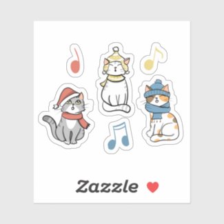 Christmas Caroling Cats with Music Notes