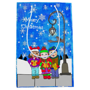 Christmas Caroling Children Festive Holiday Medium Gift Bag