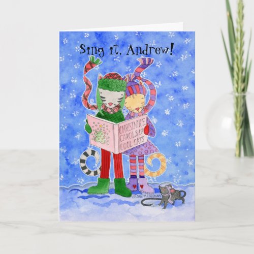 Christmas Caroling Cool Cats Customizable Names Holiday Card