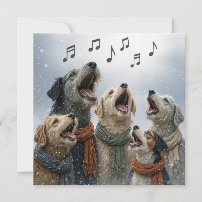 Christmas Caroling Dogs In Snowflakes Card (Front)