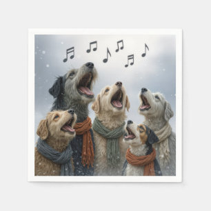 Christmas Caroling Dogs In Snowflakes Napkins