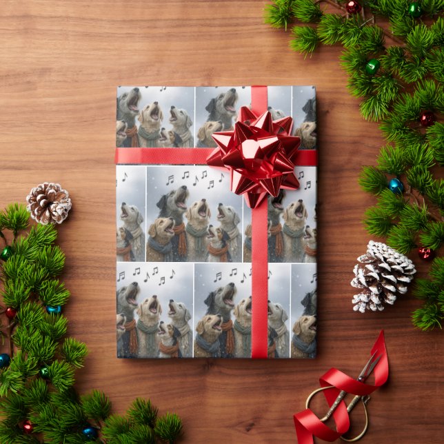 Christmas Caroling Dogs In Snowflakes Wrapping Paper (Holiday Gift)