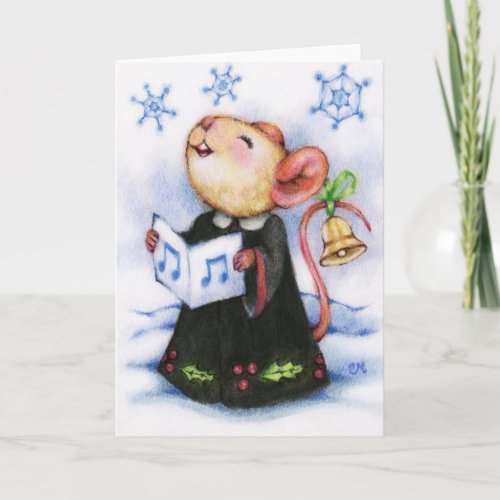 Christmas Caroling Mouse Singing Holiday Cute Card