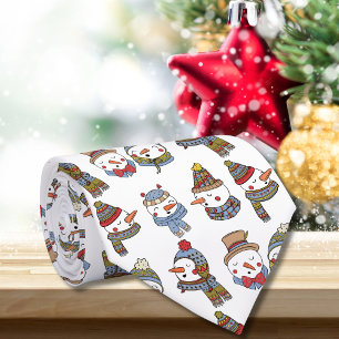 Christmas Caroling Snowmen Hand Drawn Winter Neck Tie