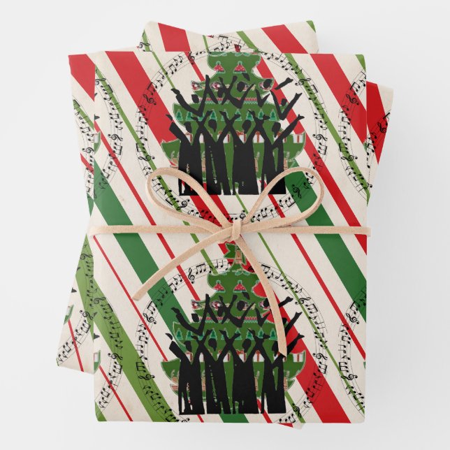 Christmas Carollers Singing Carols Christmas Tree  Wrapping Paper Sheets (In situ)