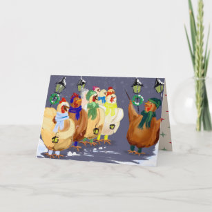 Christmas Carolling Chickens card! Holiday Card