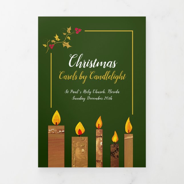 Christmas carols by candlelight hymns Tri-Fold program (Cover)