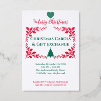 Christmas Carols & Gift Exchange Botanical Frame Letterpress Invitation