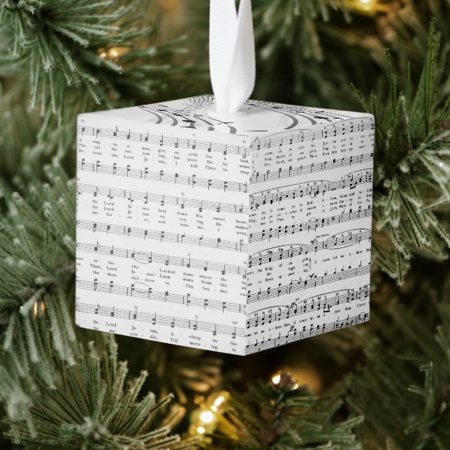Christmas Carols Sheet Music Cube Ornament (Tree)