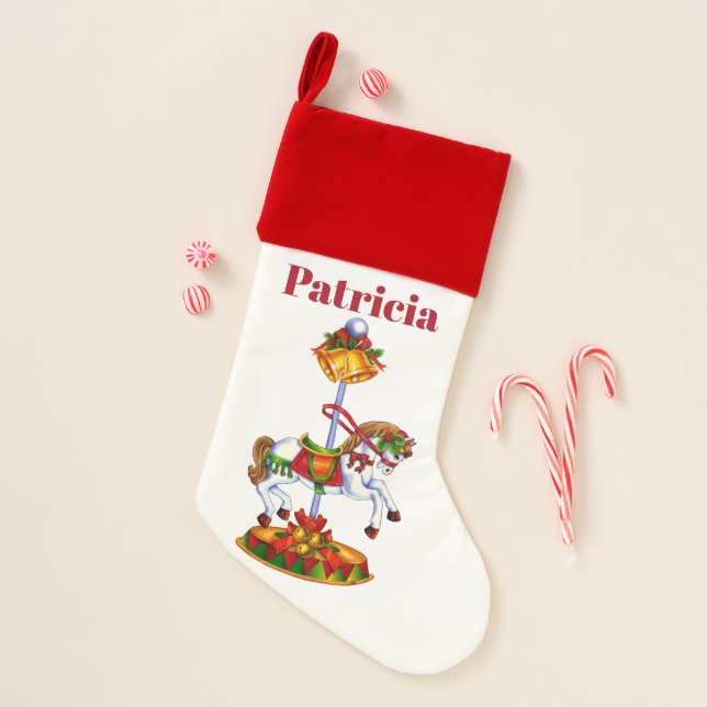 Christmas carousel horse add name stocking (Front)