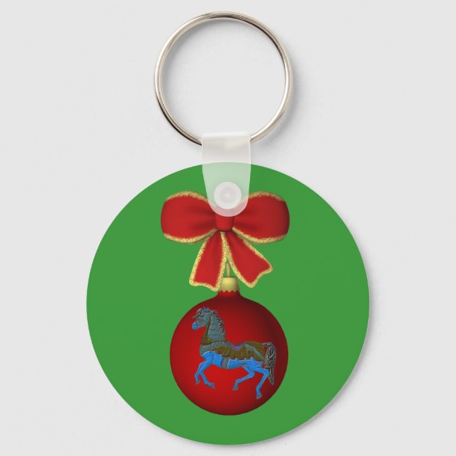 Christmas Carousel Horse Bow Holiday Keychain (Front)