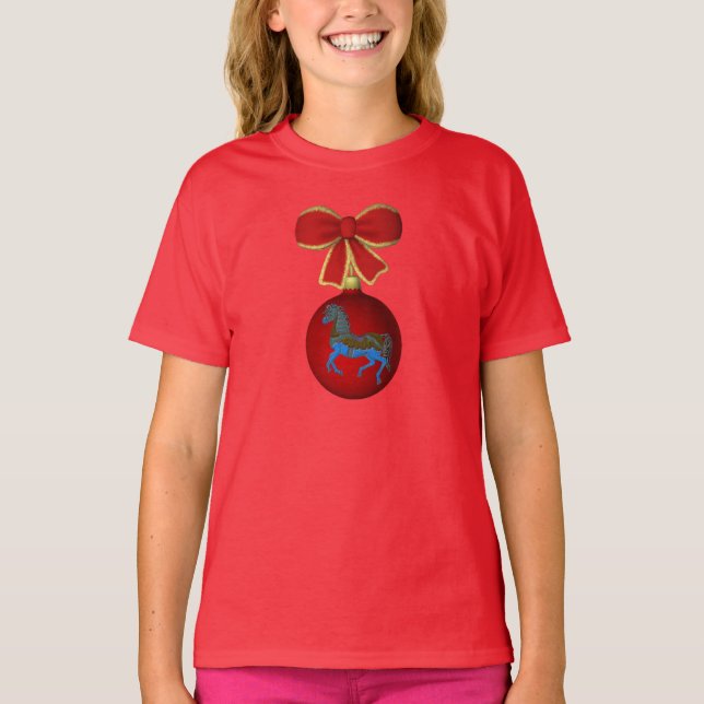 Christmas Carousel Horse Cute Holiday T-Shirt (Front)