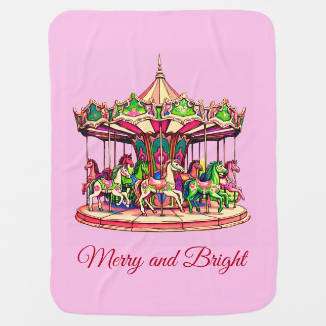 Christmas Carousel in Candy Stripes Baby Blanket (Front)