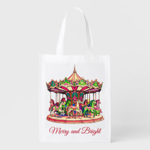Christmas Carousel in Candy Stripes Grocery Bag