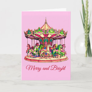 Christmas Carousel in Candy Stripes Holiday Card