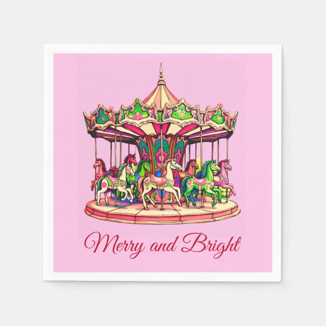 Christmas Carousel in Candy Stripes Napkins (Front)