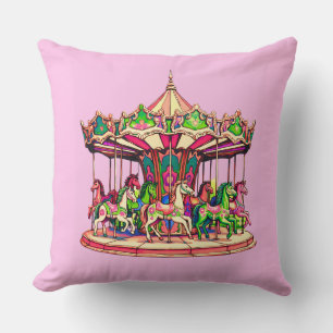 Christmas Carousel in Candy Stripes Throw Pillow