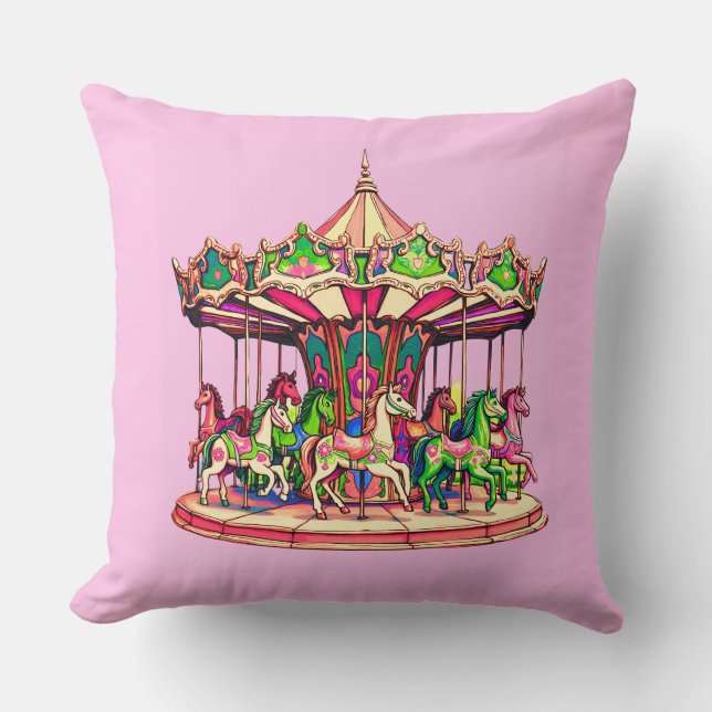 Christmas Carousel in Candy Stripes Throw Pillow (Front)