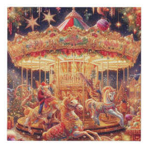 Christmas Carousel Joy' Faux Wrapped Canvas Print