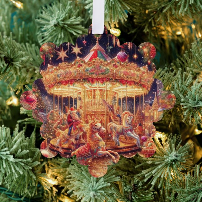 'Christmas Carousel Joy' Paper Ornament Card (Insitu (Tree))