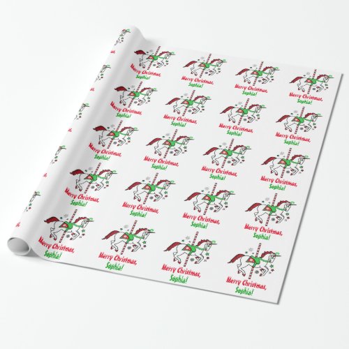 Christmas Carousel Name Customizable Wrapping Paper