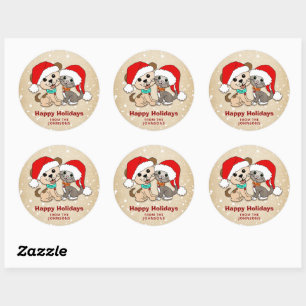 Christmas Cartoon Cat Dog Classic Round Sticker