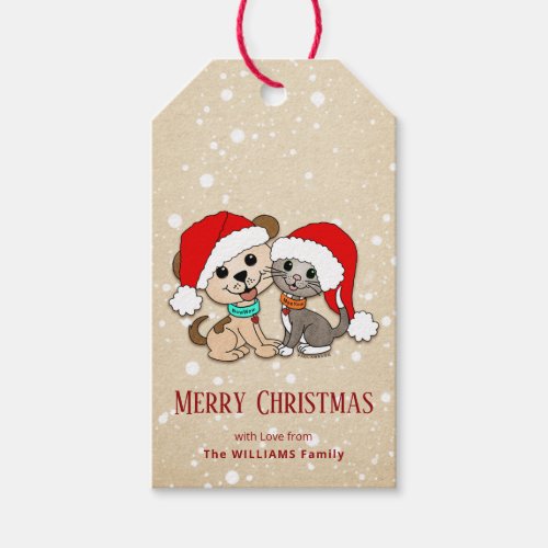 Christmas Cartoon Cat Dog Gift Tags