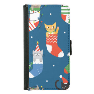 Christmas Cartoon Cats Cute Pattern Samsung Galaxy S5 Wallet Case